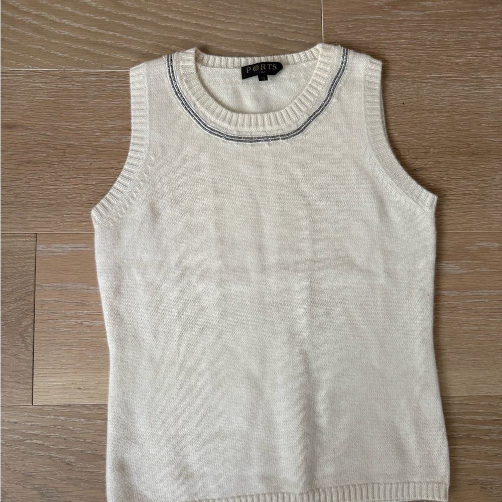 Ports 1961 Ivory Knit Top with Silver Detail